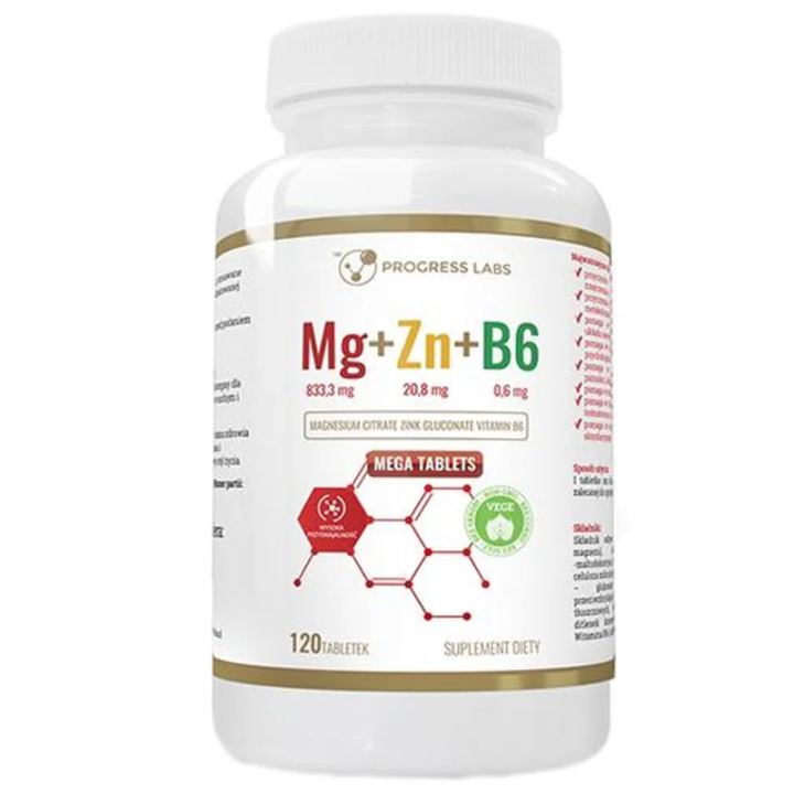 Magnez + Cynk + B6 Progress Labs 120 tab – energia i odporność